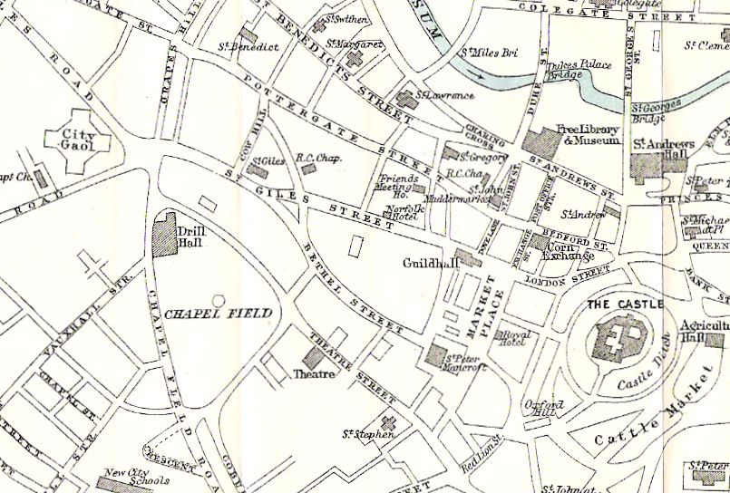 Excerpt from 1892 map showing Chapel Field Drill Hall